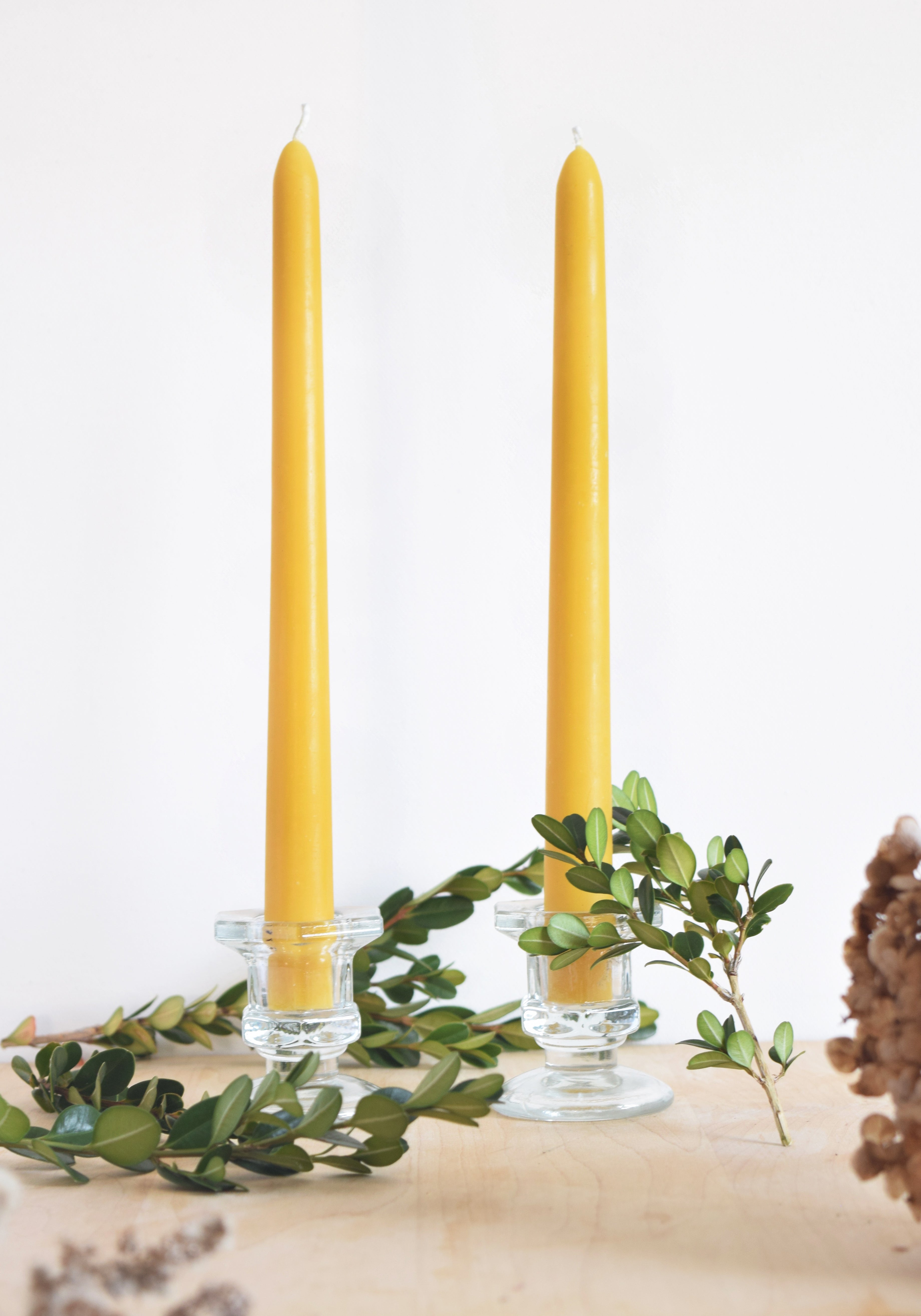 Mira's Naturals 100% Beeswax 10" Taper Candles - Set of Two