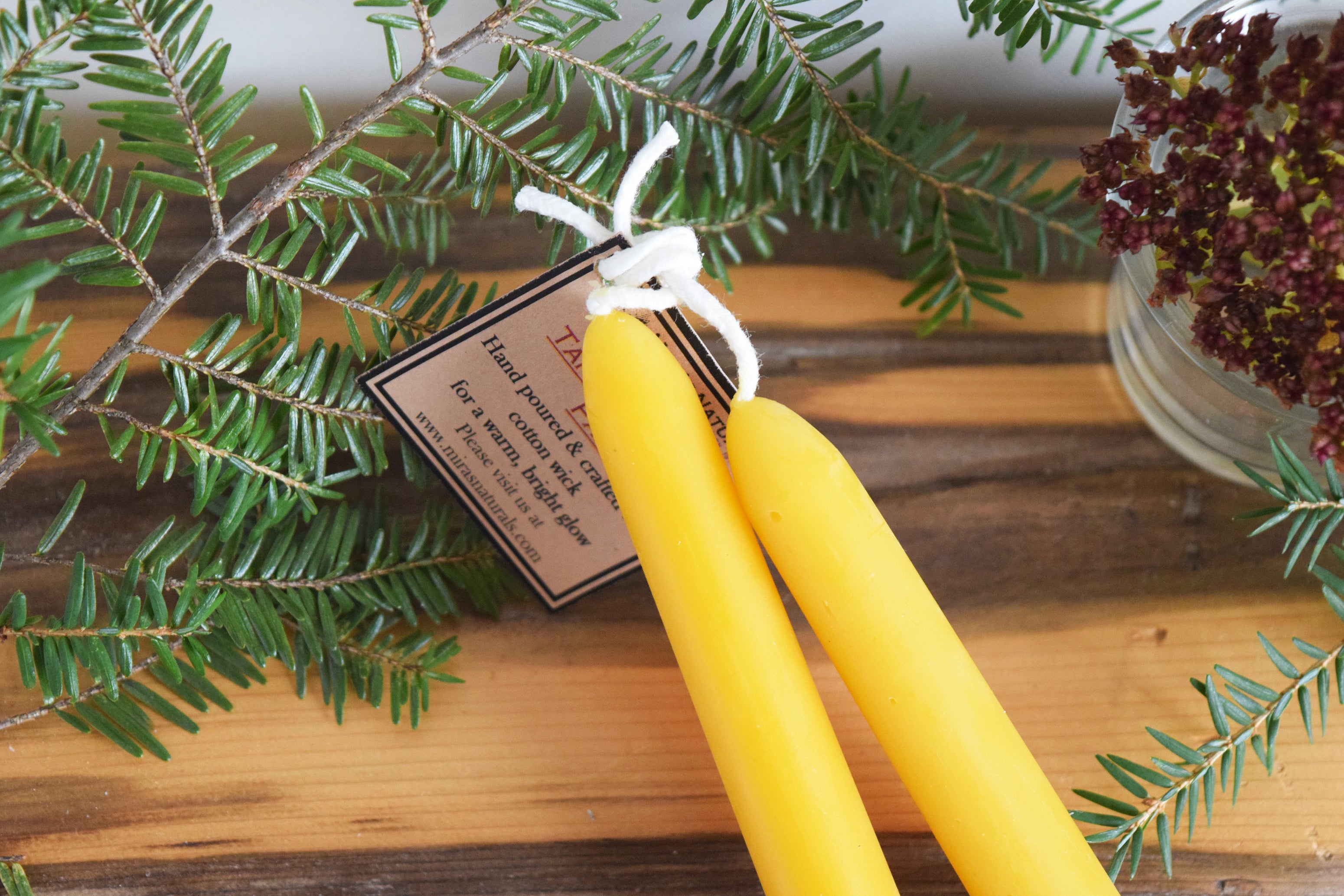 Mira's Naturals 100% Beeswax 10" Taper Candles - Set of Two