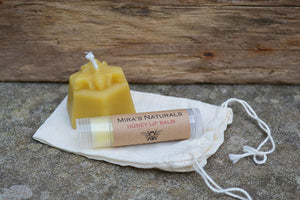 Mira's Naturals 100% Beeswax Votive Candle & Honey Lip Balm Gift Set