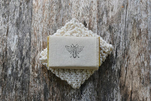 Bath Gift Set - Mira's Naturals Beeswax & Raw Honey Soap and Hand-knit Natural Cotton Washcloth